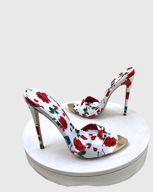 Jan Flower Print Slippers In Red