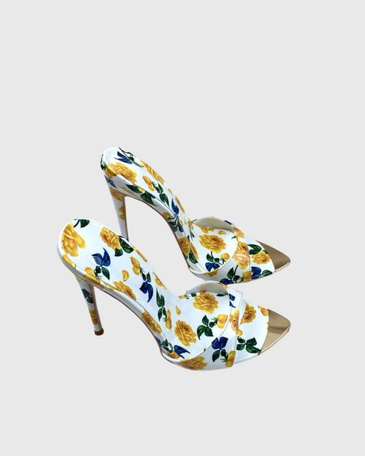 Jan Flower Print Slippers In Yellow