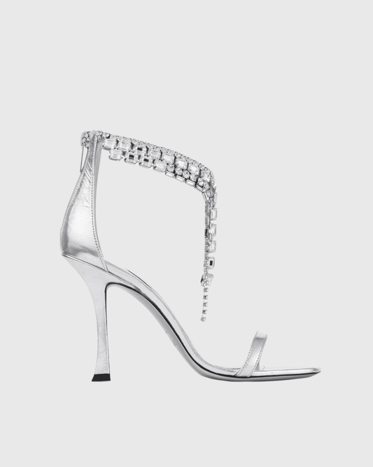 Jane Metallic Diamond Fringe Strap Sandals In Silver
