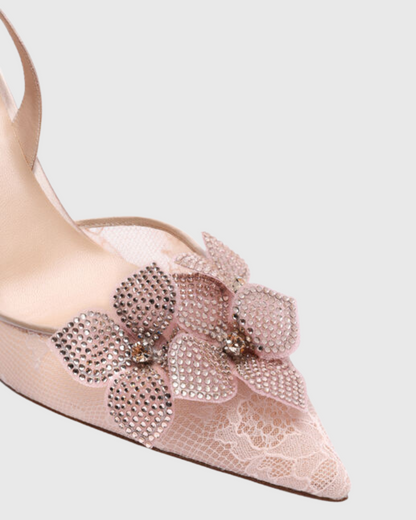 Karla Rhinestone Flower Lace Slingback Pumps
