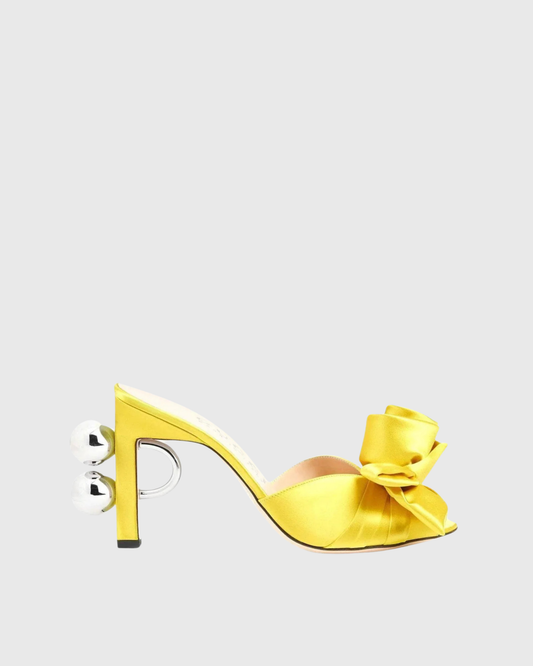 Keily Satin Flower Mules In Yellow