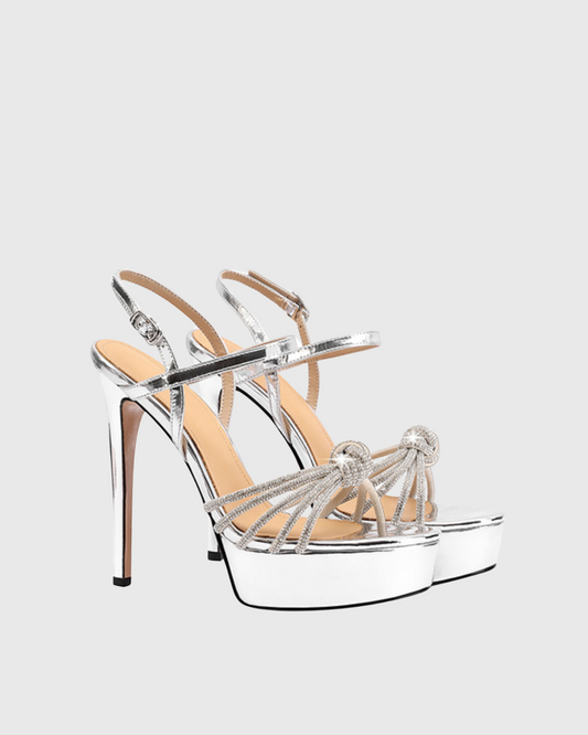 Kelly Sparkle Knot Strap Platform Sandals In Silver