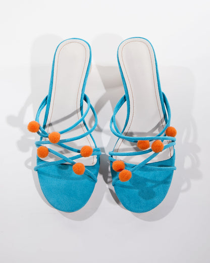 Kiera Velvet Ball Slippers In Blue