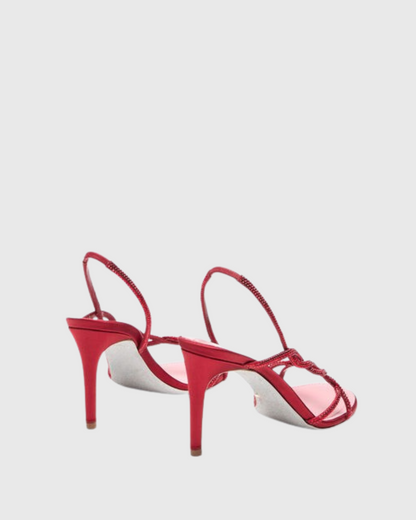 Lana Rhinestone Woven Sandals In Red