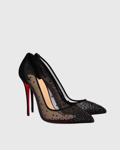 Leone Rhinestone Mesh Pumps In Black