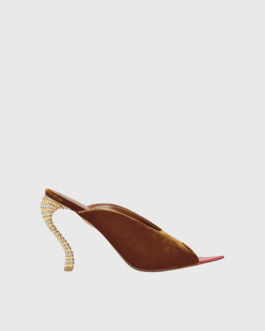 Lexi Irregular Velvet Rhinestone Slippers In Brown