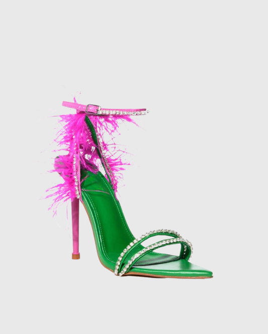 Lila Rhinestone Feather Strap Sandals