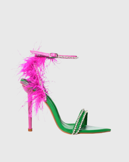 Lila Rhinestone Feather Strap Sandals