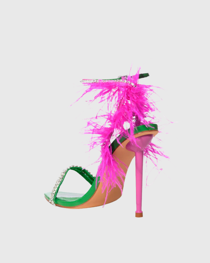 Lila Rhinestone Feather Strap Sandals