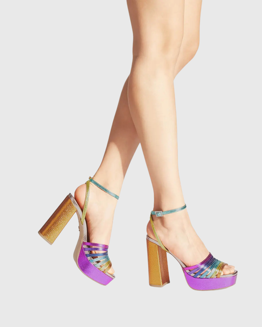 Lilly Rainbow Platform Sandals In  Hot Pink