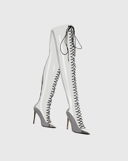 Lyric Lace Up Pvc Over The Knee Boots
