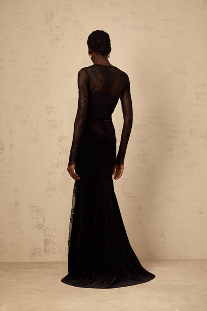 Ursula black floral-lace mermaid maxi dress