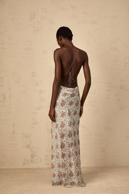 Honorine Blue Sleeveless Floral Print Maxi Dress