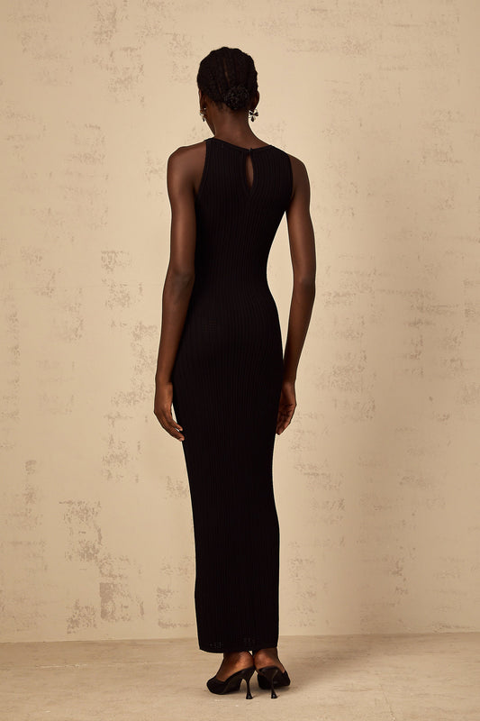 Déotille black fitted ribbed-knit maxi dress