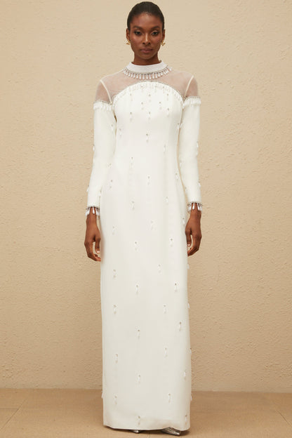 Céline White Embellished Evening Maxi Gown