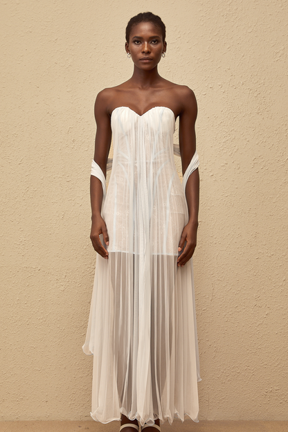 Monique Light Blue Pleated Mesh Maxi Dress