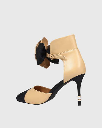 Mae Pearl Flower Strap Pumps In Beige