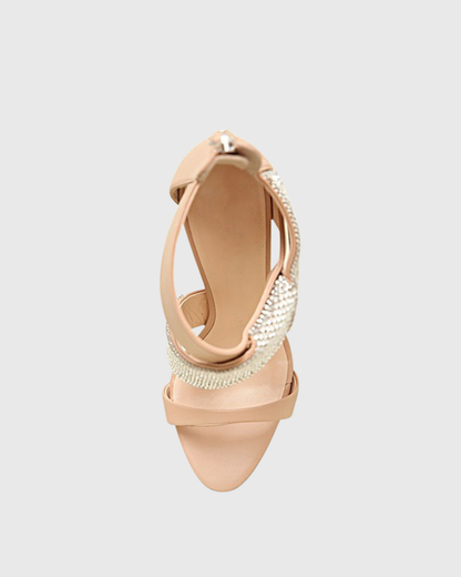Meryl Rhinestone Irregular Strap Sandals In Beige
