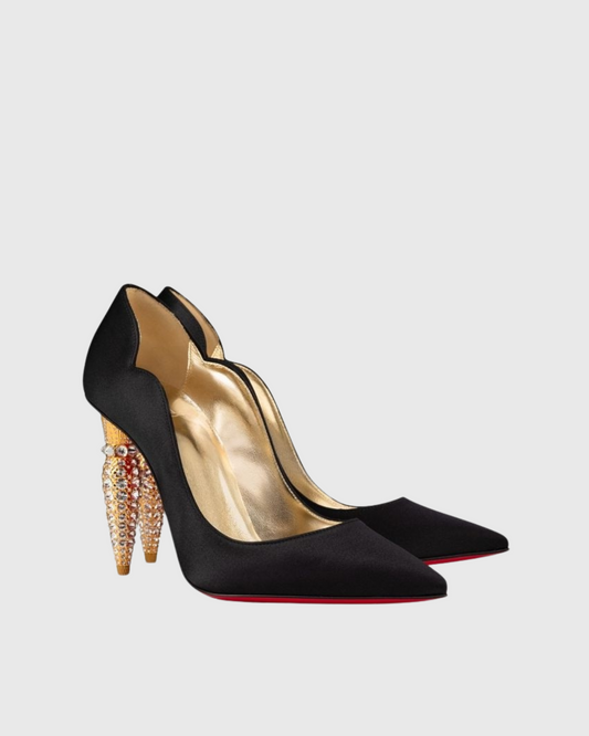 Maia Irregular Satin Pumps In Black