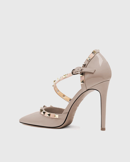 Nella Rivet Lace Up Pumps In Beige