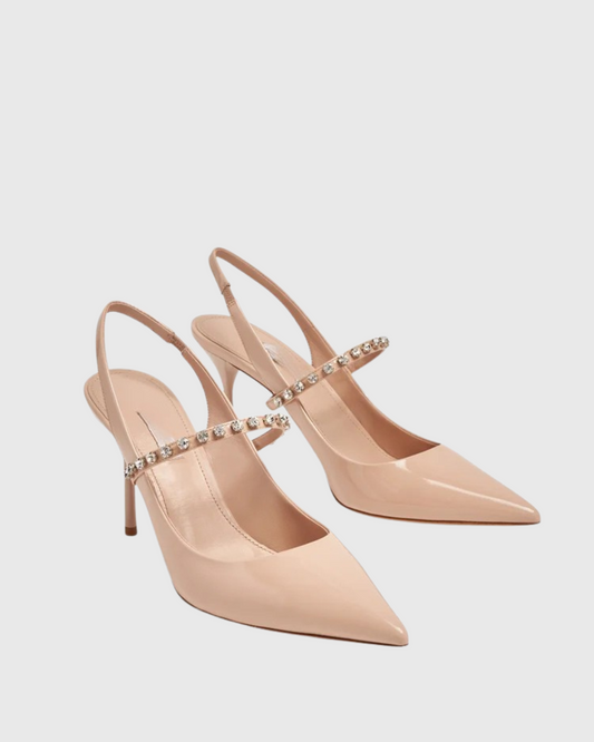 Nerina Rhinestone Strap Patent Leather Pumps In Natural