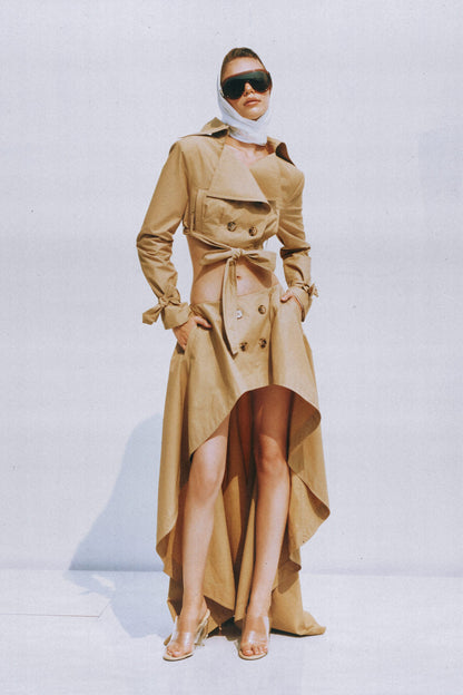 Maelle Khaki Cropped Trench Jacket & Skirt Matching Set
