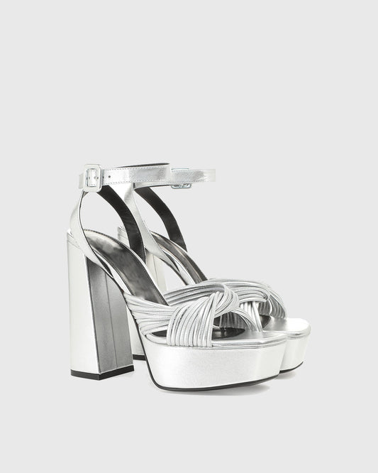 Olga Woven Leather Platform Sandals In Silver