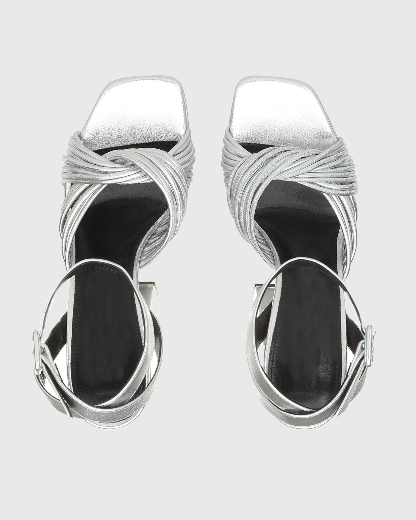 Olga Woven Leather Platform Sandals In Silver
