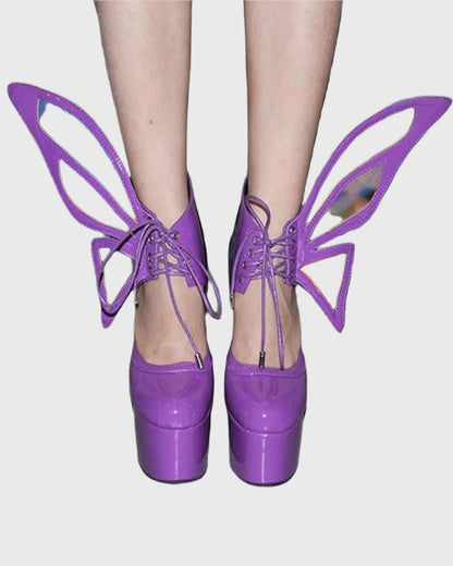 Olivia Butterfly Lace Up Platform Pumps In Purple