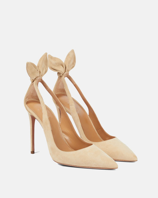 Orsa Bow Tie Velvet Pumps In Beige