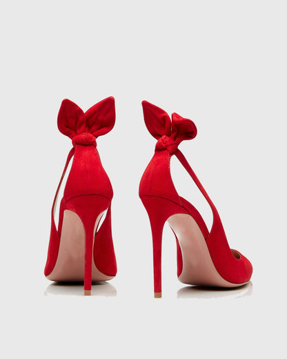 Orsa Bow Tie Velvet Pumps In Red