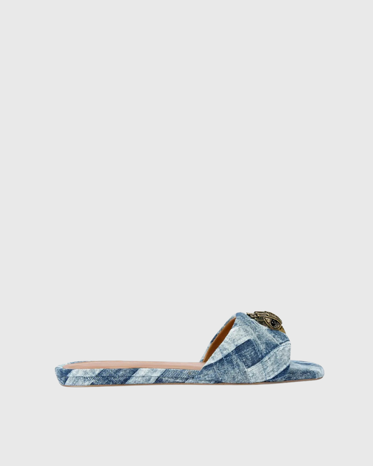 Owl Embellished Denim Slippers In Blue