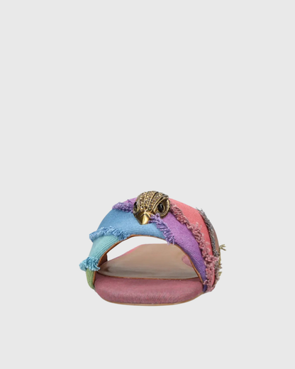 Owl Embellished Denim Slippers In Multicolor
