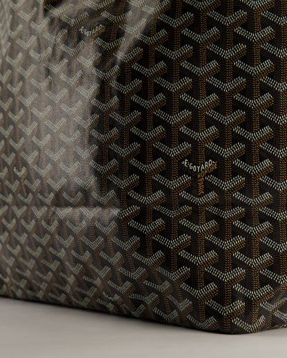 Goyard Saint Louis GM Black Shoulder Tote Bag in Goyardine Canvas and Brown Chevroches Calfskin Leather