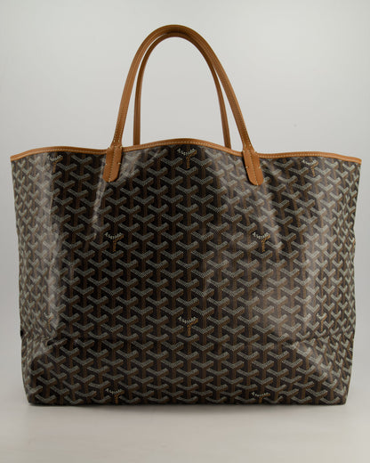 Goyard Saint Louis GM Black Shoulder Tote Bag in Goyardine Canvas and Brown Chevroches Calfskin Leather