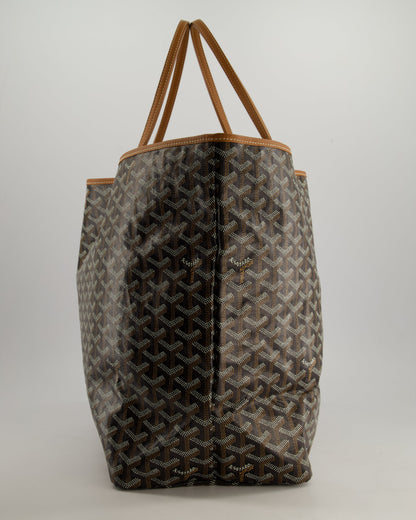Goyard Saint Louis GM Black Shoulder Tote Bag in Goyardine Canvas and Brown Chevroches Calfskin Leather