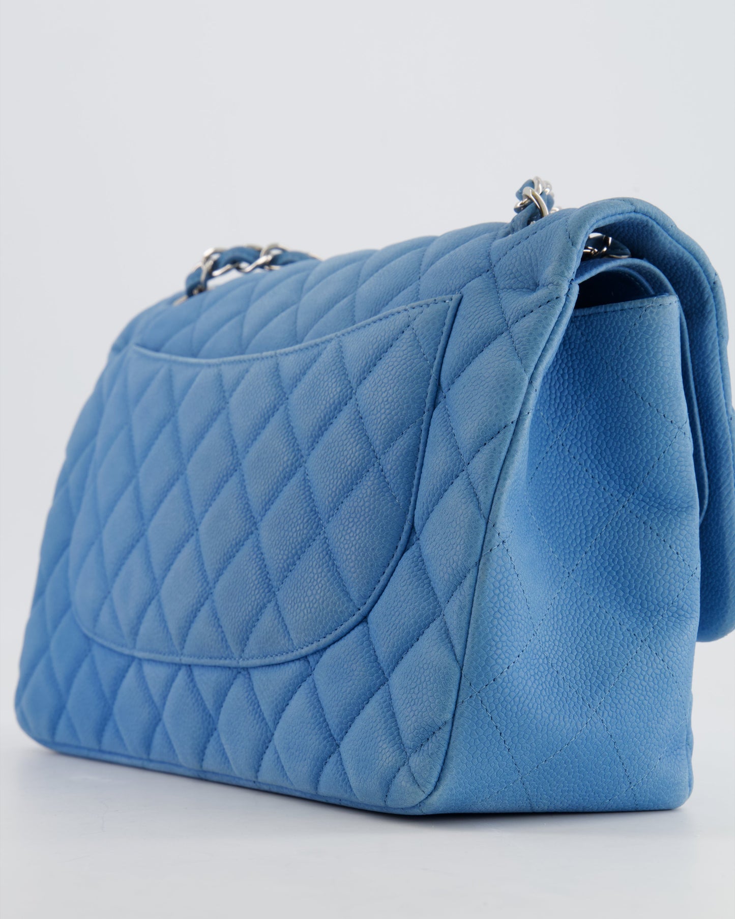 *FIRE PRICE* Chanel Blue Jumbo Classic Double Flap Bag in Caviar Nubuck Leather with Silver Hardware&nbsp;