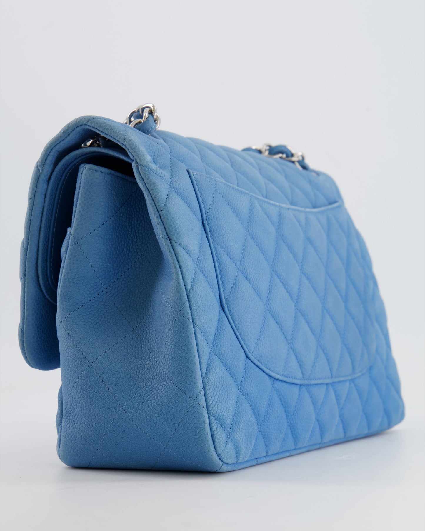 *FIRE PRICE* Chanel Blue Jumbo Classic Double Flap Bag in Caviar Nubuck Leather with Silver Hardware&nbsp;