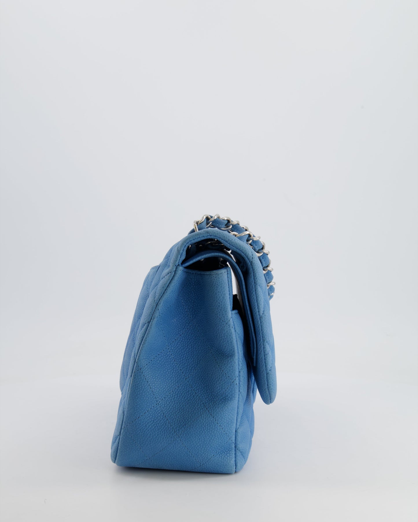 *FIRE PRICE* Chanel Blue Jumbo Classic Double Flap Bag in Caviar Nubuck Leather with Silver Hardware&nbsp;