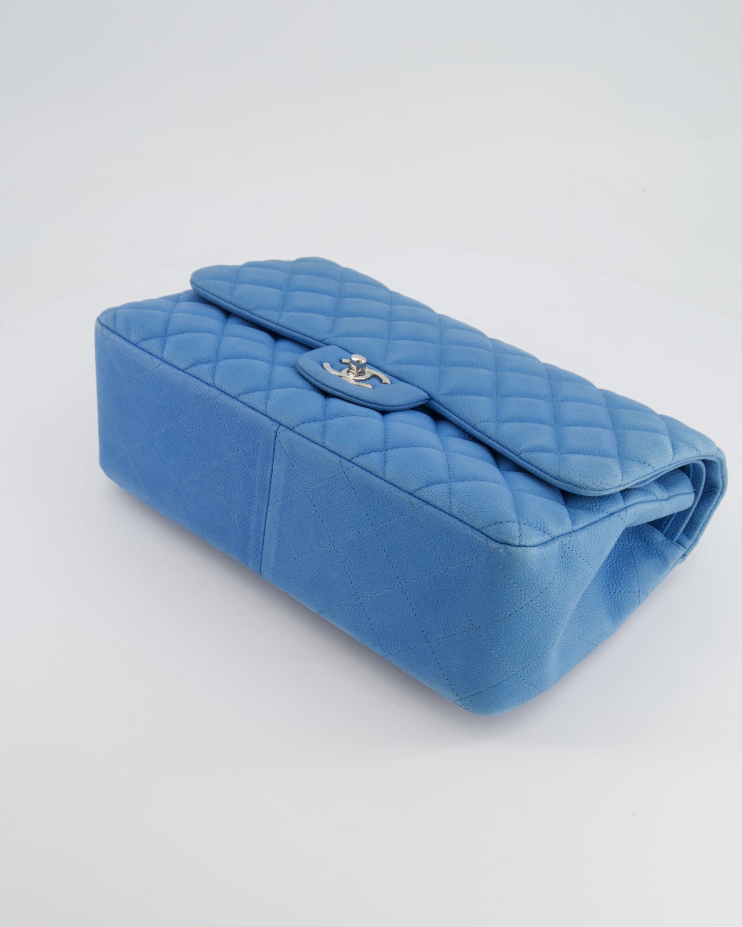 *FIRE PRICE* Chanel Blue Jumbo Classic Double Flap Bag in Caviar Nubuck Leather with Silver Hardware&nbsp;