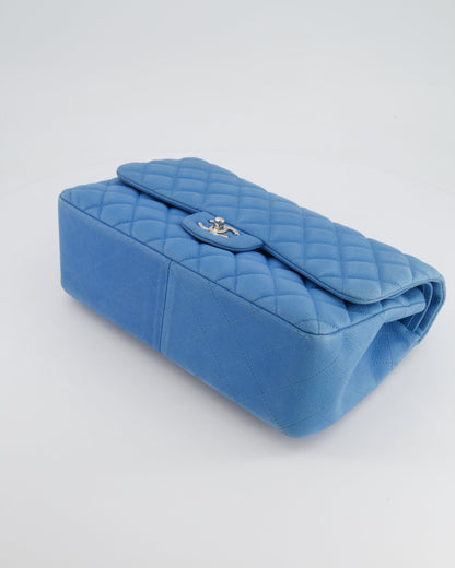 *FIRE PRICE* Chanel Blue Jumbo Classic Double Flap Bag in Caviar Nubuck Leather with Silver Hardware&nbsp;