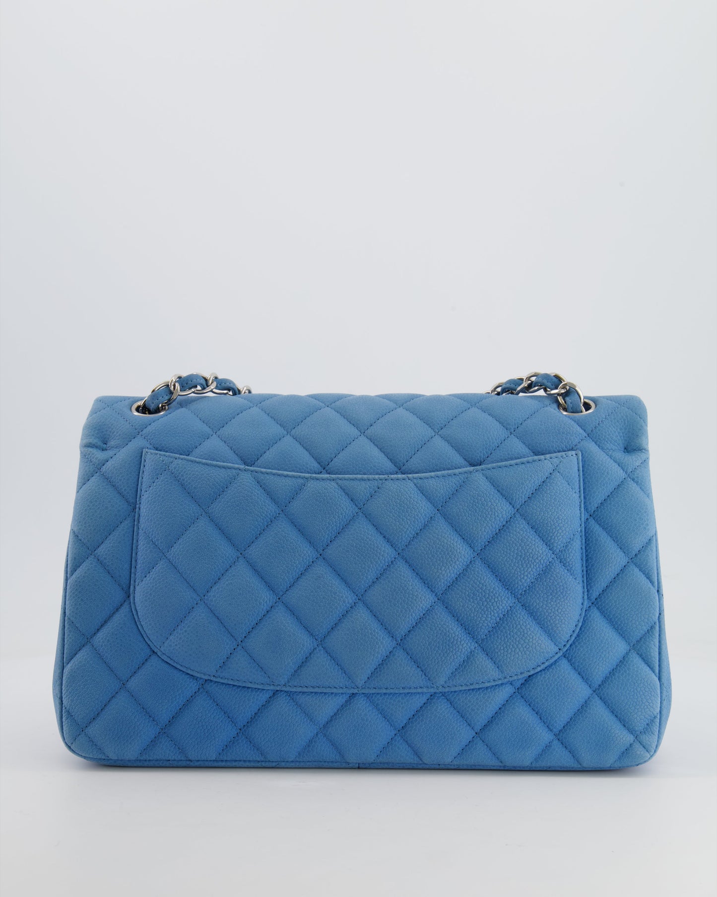 *FIRE PRICE* Chanel Blue Jumbo Classic Double Flap Bag in Caviar Nubuck Leather with Silver Hardware&nbsp;