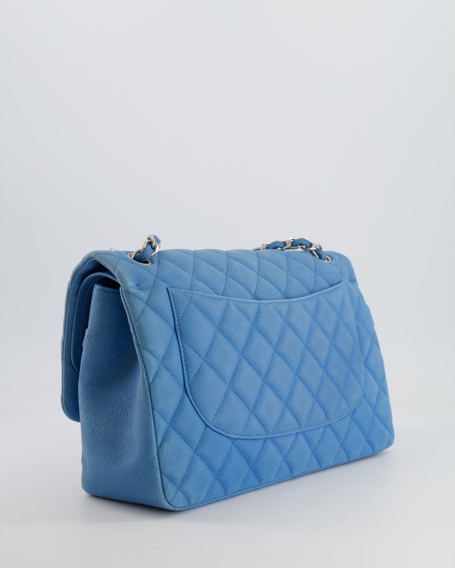 *FIRE PRICE* Chanel Blue Jumbo Classic Double Flap Bag in Caviar Nubuck Leather with Silver Hardware&nbsp;
