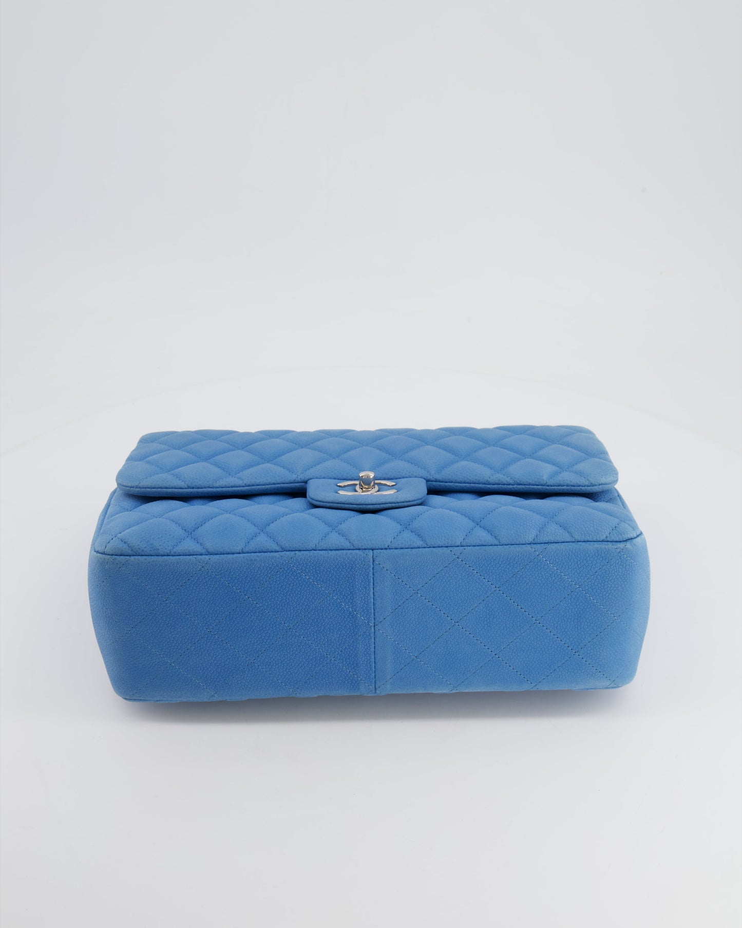 *FIRE PRICE* Chanel Blue Jumbo Classic Double Flap Bag in Caviar Nubuck Leather with Silver Hardware&nbsp;