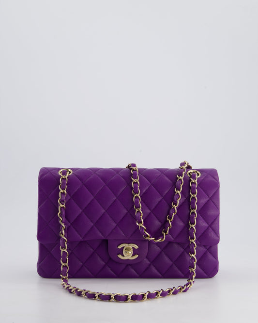 *HOT COLOUR* Chanel Purple Medium Classic Double Flap Bag in Caviar Leather with Champagne Gold Hardware