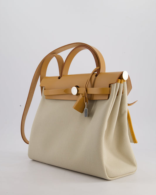 *FIRE PRICE* Hermès Herbag Zip Retourne 31 Bag in Ecru Toille H Canvas, Naturel Vache Hunter Leather with Palladium Hardware