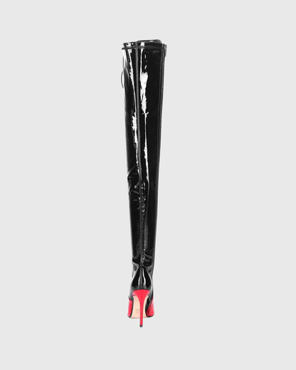 Paris Splicing Lace Up Over The Knee Boots In Black