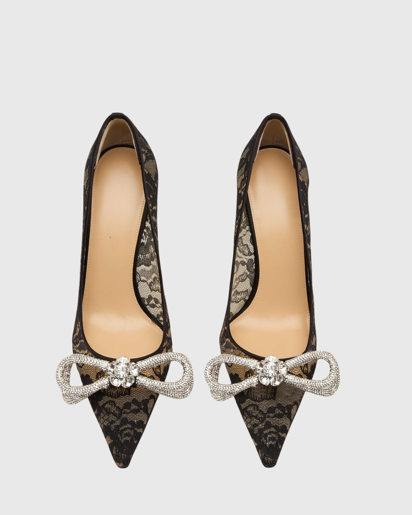 Rina Crystal Bow Lace Pumps In Black