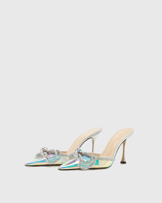 Rina Crystal Bow PVC Mules In Silver
