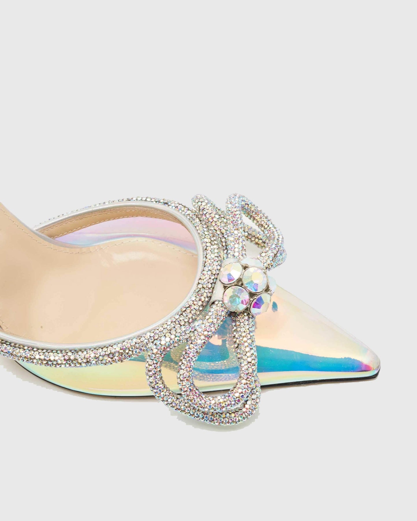 Rina Crystal Bow PVC Mules In Silver